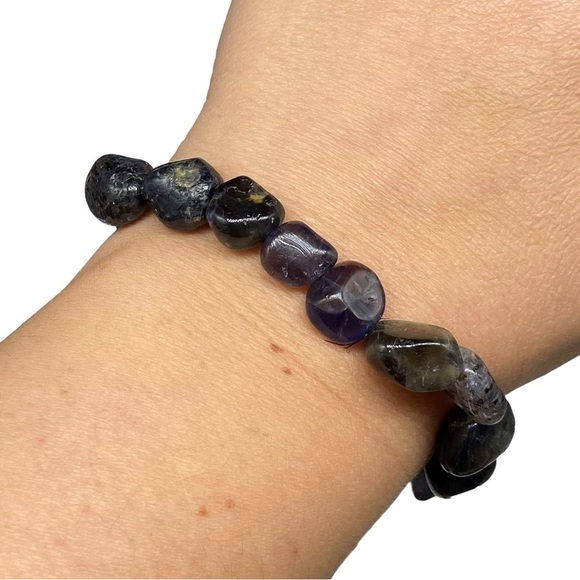Iolite Beaded Stretch Bracelet Gemstone Stone Crystal Tumbled - Picture 4 of 8